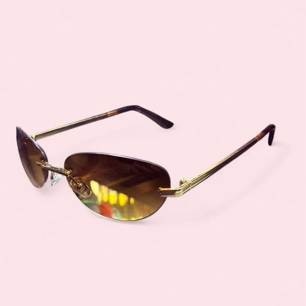 Sunglasses Gold Frame Oval Lens y2k mcbling summer shades